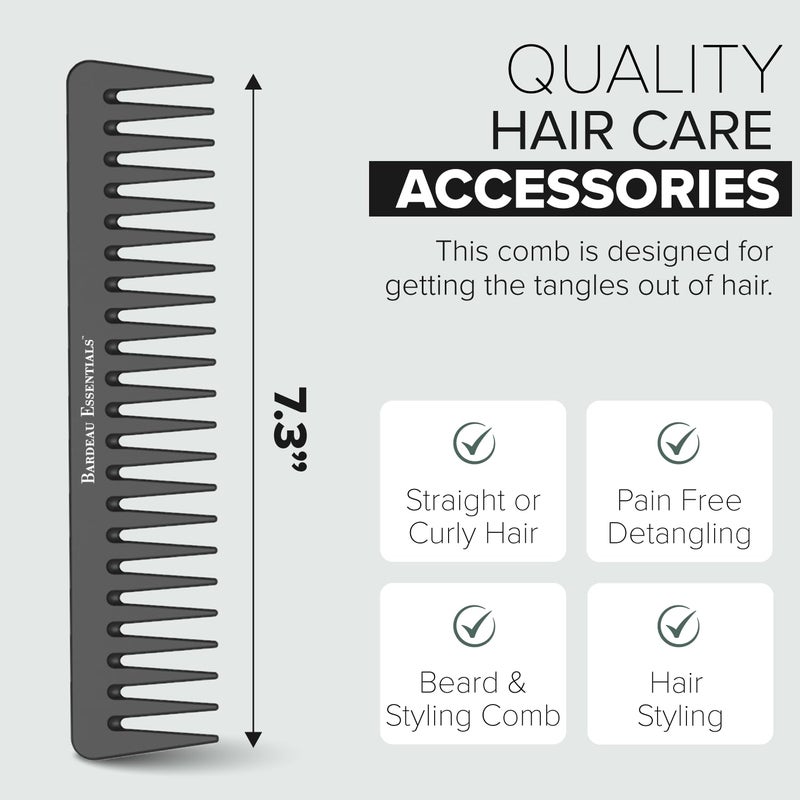 Bardeau Essentials Black Carbon Wide Tooth Comb (7 Inch) - Professional Detangling & Styling Tool for Men & Women, All Hair Types - Image 2